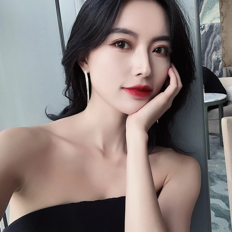 💖台灣現貨🌿冷淡風 925銀針 滿鑽長方流蘇耳環 名援氣質長款流蘇耳環【G490】-細節圖4