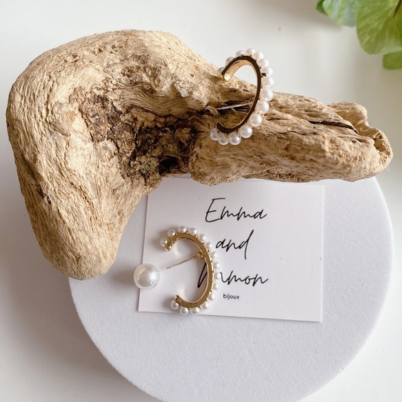 💖台灣現貨🌿半弧形珍珠耳環 氣質獨特設計感 珍珠耳袖口風格線珍珠耳環背扣 耳環 耳飾【G427】-細節圖3