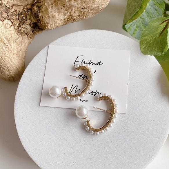 💖台灣現貨🌿半弧形珍珠耳環 氣質獨特設計感 珍珠耳袖口風格線珍珠耳環背扣 耳環 耳飾【G427】-細節圖4