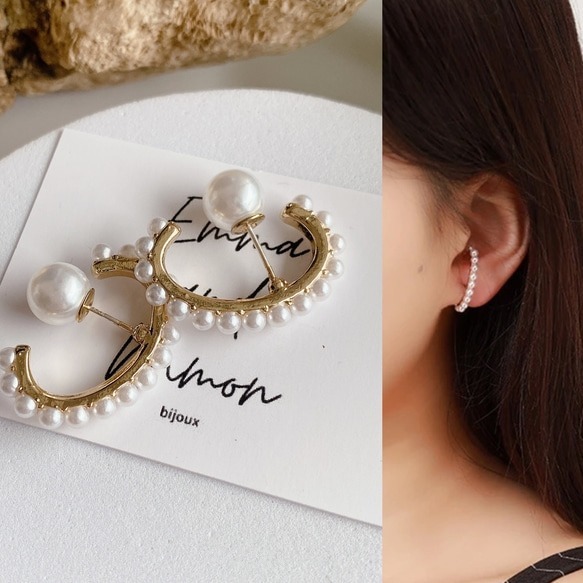 💖台灣現貨🌿半弧形珍珠耳環 氣質獨特設計感 珍珠耳袖口風格線珍珠耳環背扣 耳環 耳飾【G427】-細節圖5