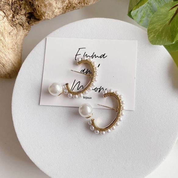 💖台灣現貨🌿半弧形珍珠耳環 氣質獨特設計感 珍珠耳袖口風格線珍珠耳環背扣 耳環 耳飾【G427】-細節圖7