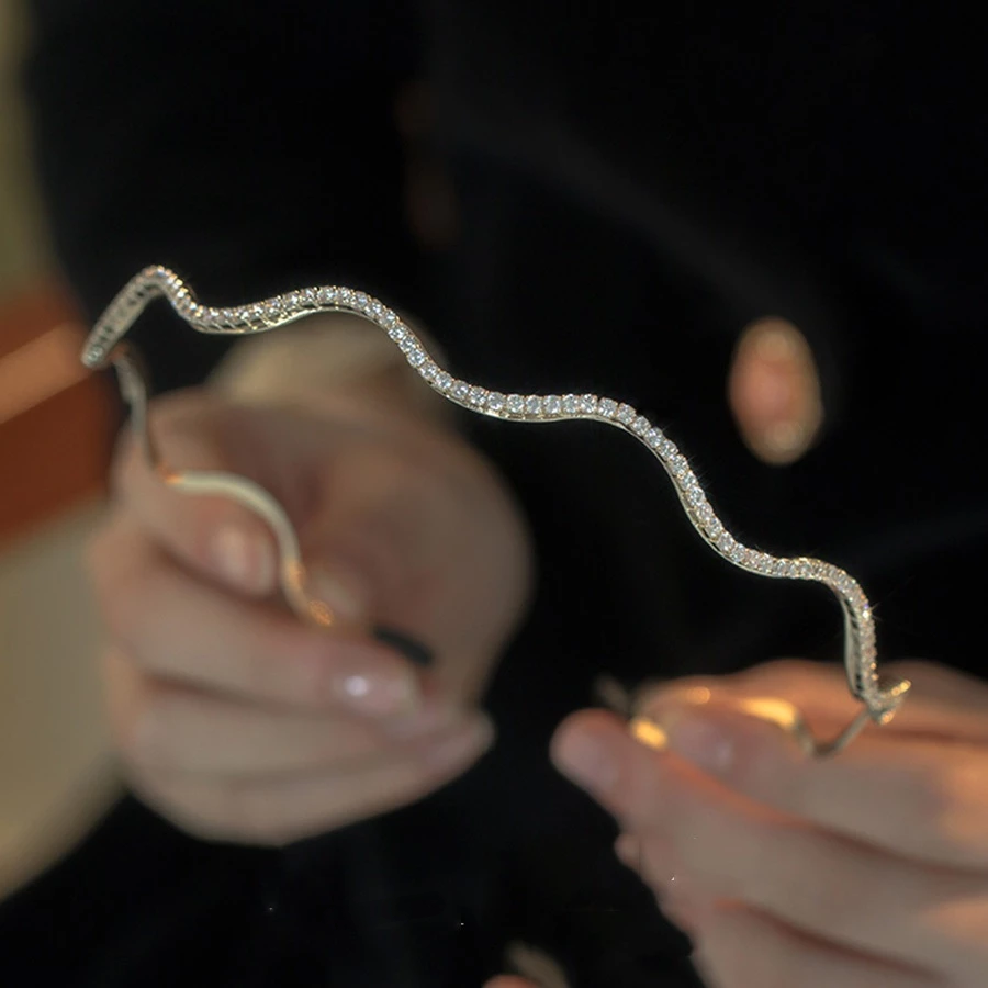 ✨台灣現貨🌿法式簡約波浪滿鑽髮箍 優雅復古細邊甜美氣質髮飾【U3】-細節圖2