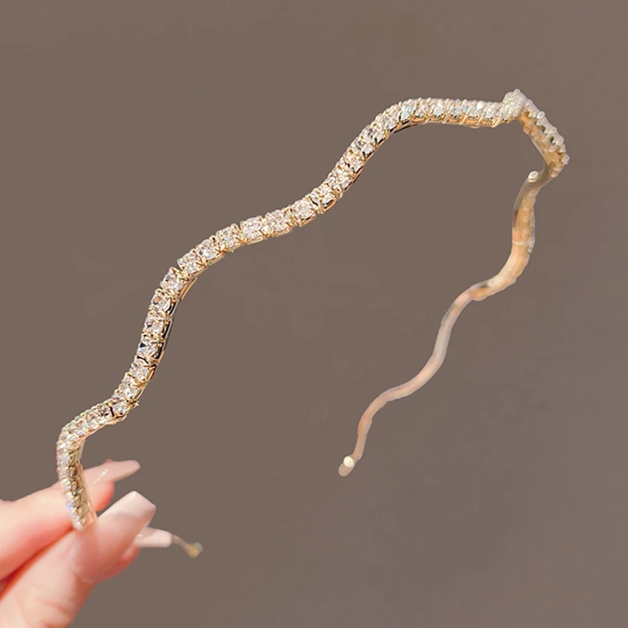 ✨台灣現貨🌿法式簡約波浪滿鑽髮箍 優雅復古細邊甜美氣質髮飾【U3】-細節圖6