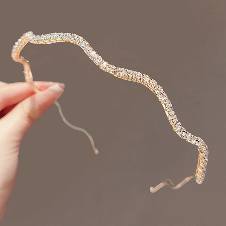 ✨台灣現貨🌿法式簡約波浪滿鑽髮箍 優雅復古細邊甜美氣質髮飾【U3】-細節圖7