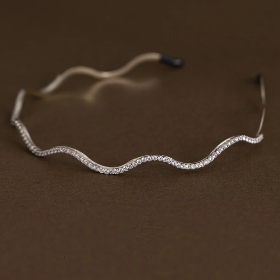 ✨台灣現貨🌿法式簡約波浪滿鑽髮箍 優雅復古細邊甜美氣質髮飾【U3】-細節圖9