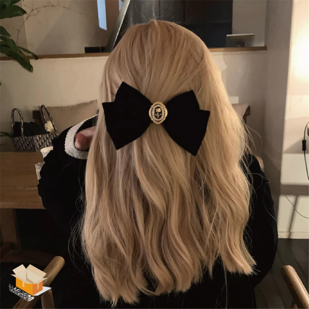 ✨台灣現貨🌿小香風黑色絲絨玫瑰花蝴蝶結髮夾 富家千金復古法式頂夾 彈簧夾【A12】-細節圖10