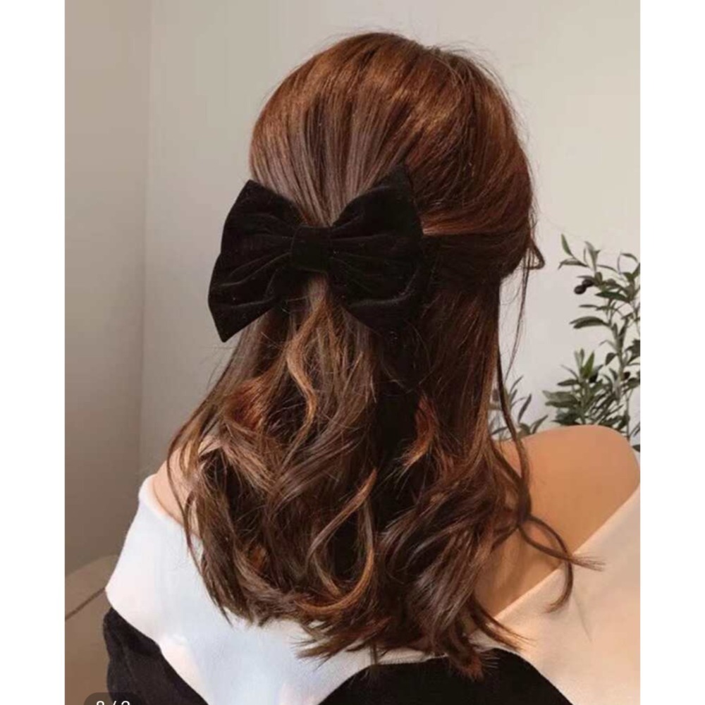 ✨台灣現貨🌿簡約絲絨蝴蝶結髮夾 甜美氣質大蝴蝶彈簧夾 頂夾 公主頭髮夾 韓國ins網紅髮飾品【A13】-細節圖4