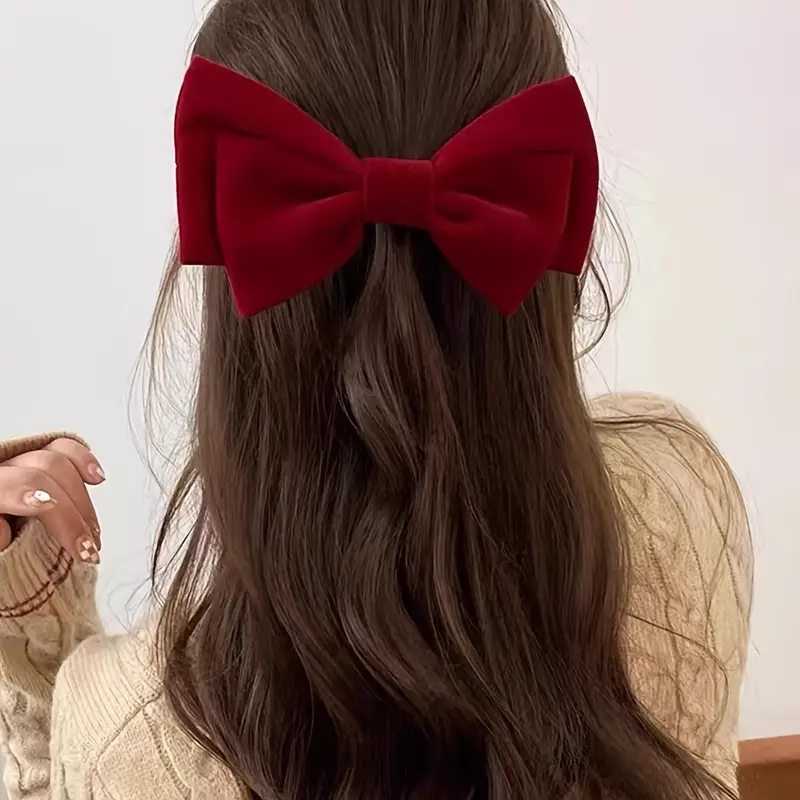 ✨台灣現貨🌿簡約絲絨蝴蝶結髮夾 甜美氣質大蝴蝶彈簧夾 頂夾 公主頭髮夾 韓國ins網紅髮飾品【A13】-細節圖5