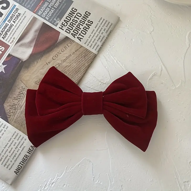 ✨台灣現貨🌿簡約絲絨蝴蝶結髮夾 甜美氣質大蝴蝶彈簧夾 頂夾 公主頭髮夾 韓國ins網紅髮飾品【A13】-細節圖6