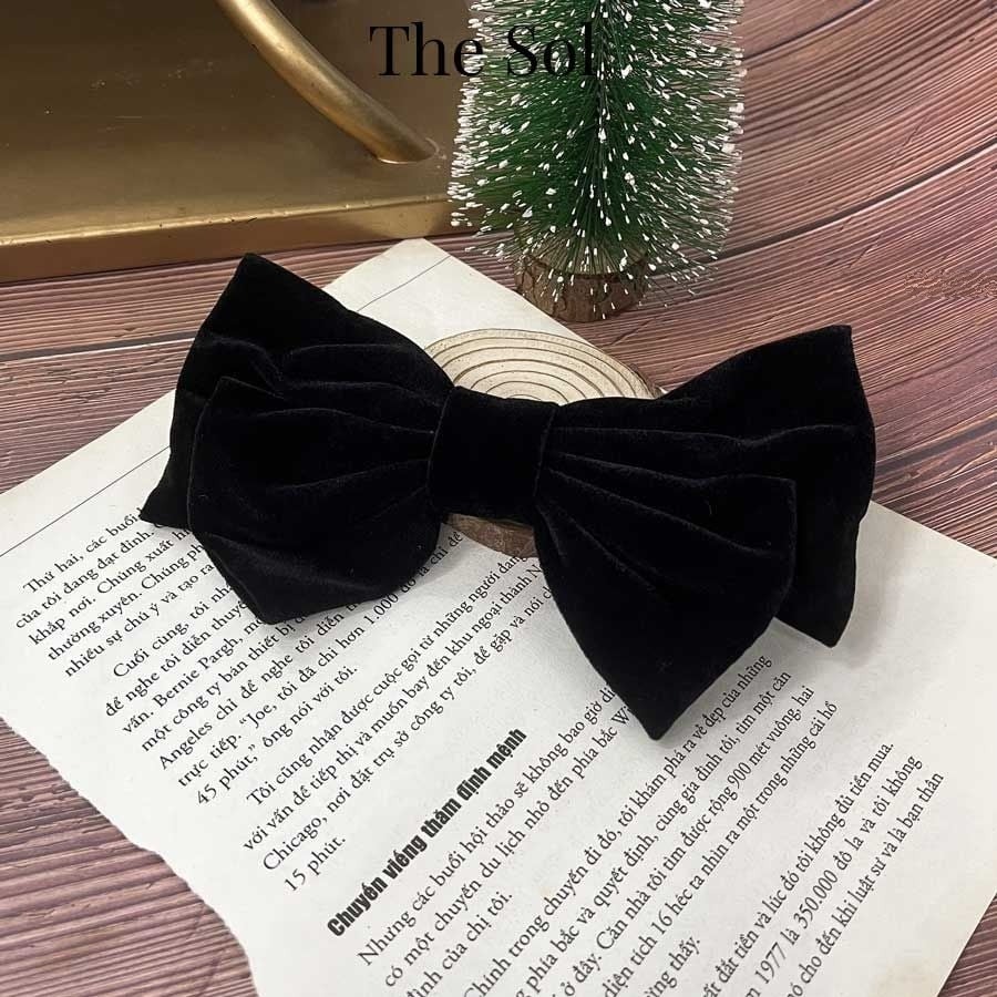 ✨台灣現貨🌿簡約絲絨蝴蝶結髮夾 甜美氣質大蝴蝶彈簧夾 頂夾 公主頭髮夾 韓國ins網紅髮飾品【A13】-細節圖7