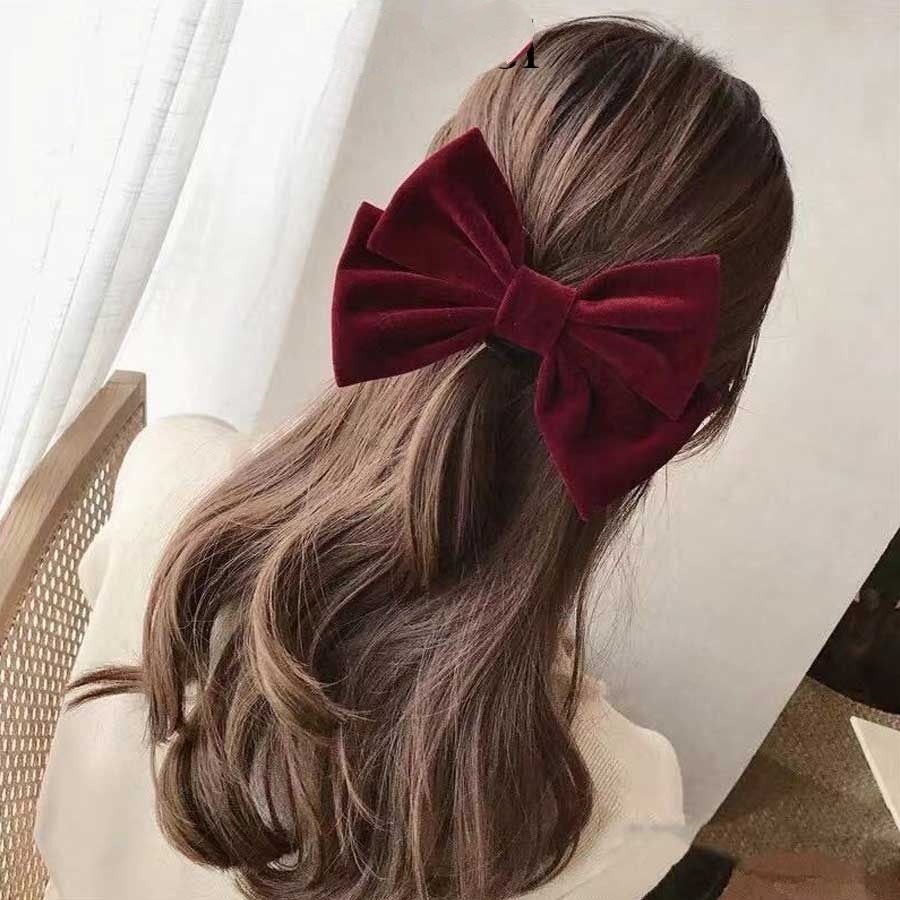 ✨台灣現貨🌿簡約絲絨蝴蝶結髮夾 甜美氣質大蝴蝶彈簧夾 頂夾 公主頭髮夾 韓國ins網紅髮飾品【A13】-細節圖9