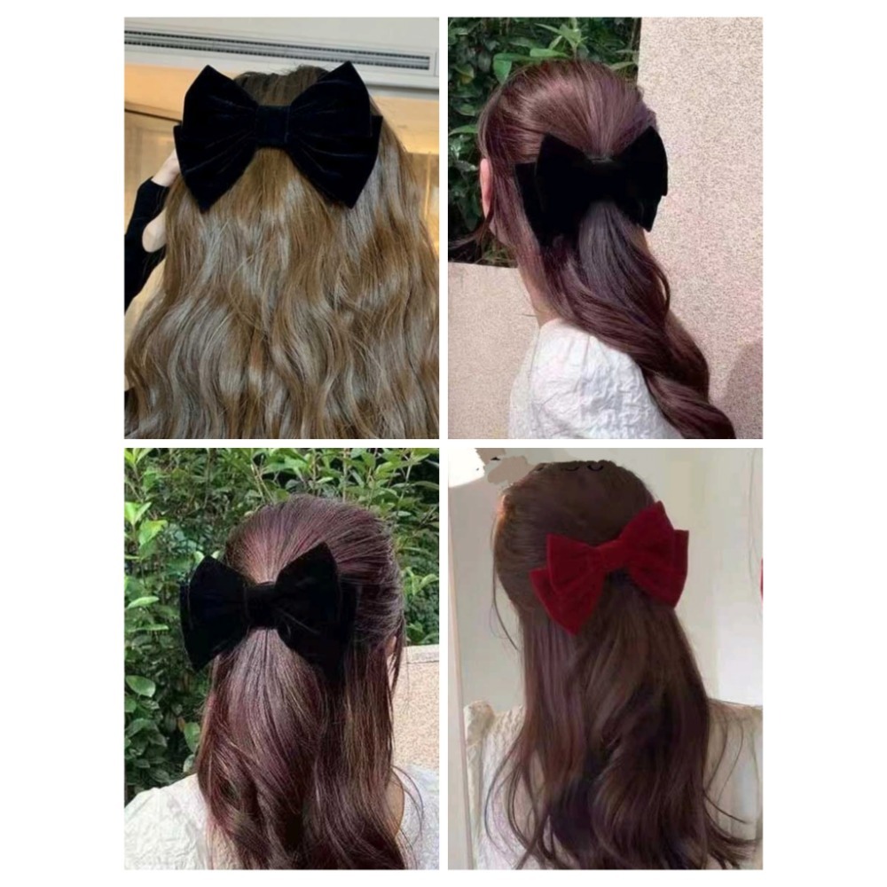 ✨台灣現貨🌿簡約絲絨蝴蝶結髮夾 甜美氣質大蝴蝶彈簧夾 頂夾 公主頭髮夾 韓國ins網紅髮飾品【A13】-細節圖11