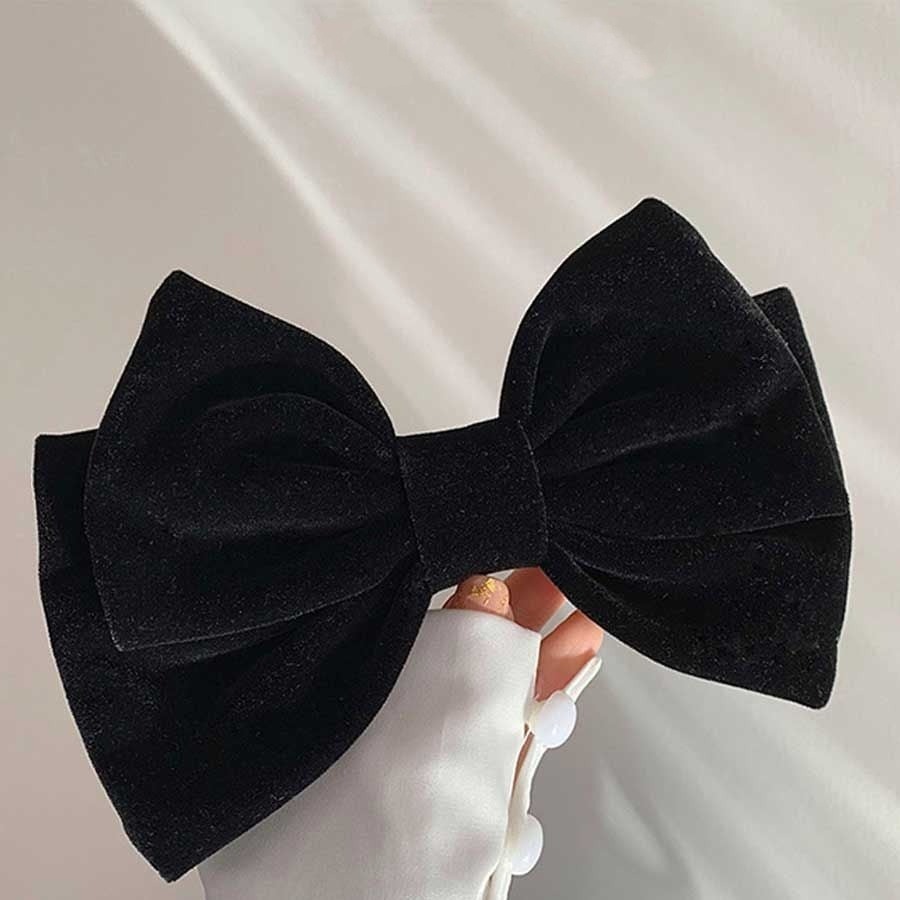 ✨台灣現貨🌿簡約絲絨蝴蝶結髮夾 甜美氣質大蝴蝶彈簧夾 頂夾 公主頭髮夾 韓國ins網紅髮飾品【A13】-規格圖11