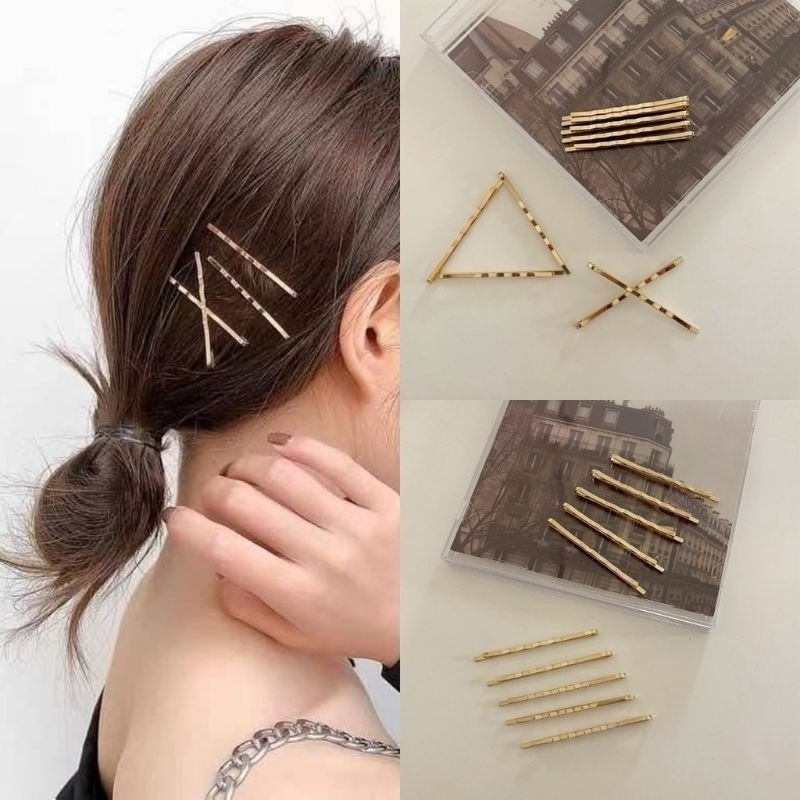 ✨台灣現貨🌿髮夾 復古金色波浪一字夾 波浪夾 U型夾 小黑夾 邊夾 百搭造型復古金屬交叉成人劉海髮夾【N55】-細節圖2