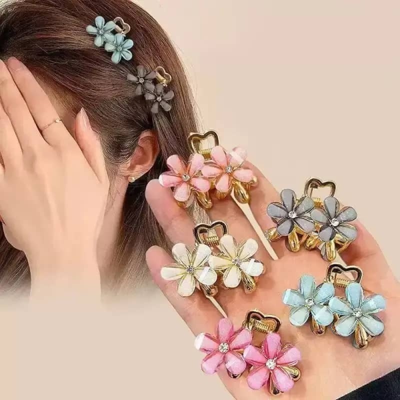 ✨台灣現貨🌿小清新五瓣花水鑽抓夾 花朵壓克力小號側髮夾 金屬鯊魚夾 公主頭髮抓 頭飾髮飾【Y25】-細節圖3