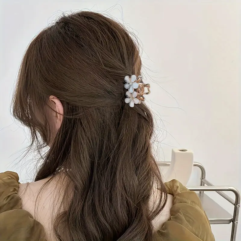 ✨台灣現貨🌿小清新五瓣花水鑽抓夾 花朵壓克力小號側髮夾 金屬鯊魚夾 公主頭髮抓 頭飾髮飾【Y25】-細節圖5