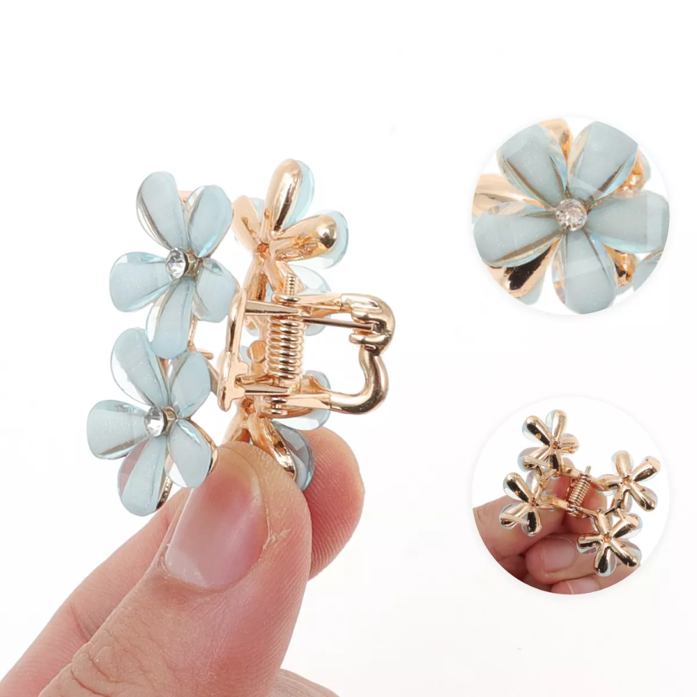 ✨台灣現貨🌿小清新五瓣花水鑽抓夾 花朵壓克力小號側髮夾 金屬鯊魚夾 公主頭髮抓 頭飾髮飾【Y25】-細節圖8