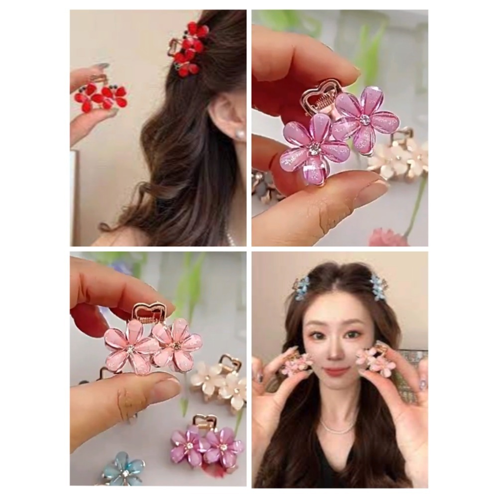 ✨台灣現貨🌿小清新五瓣花水鑽抓夾 花朵壓克力小號側髮夾 金屬鯊魚夾 公主頭髮抓 頭飾髮飾【Y25】-細節圖10