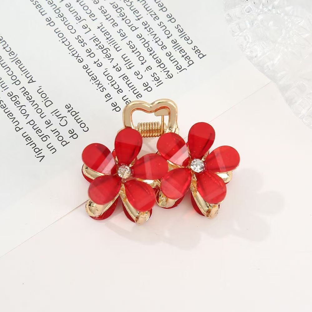 ✨台灣現貨🌿小清新五瓣花水鑽抓夾 花朵壓克力小號側髮夾 金屬鯊魚夾 公主頭髮抓 頭飾髮飾【Y25】-規格圖11