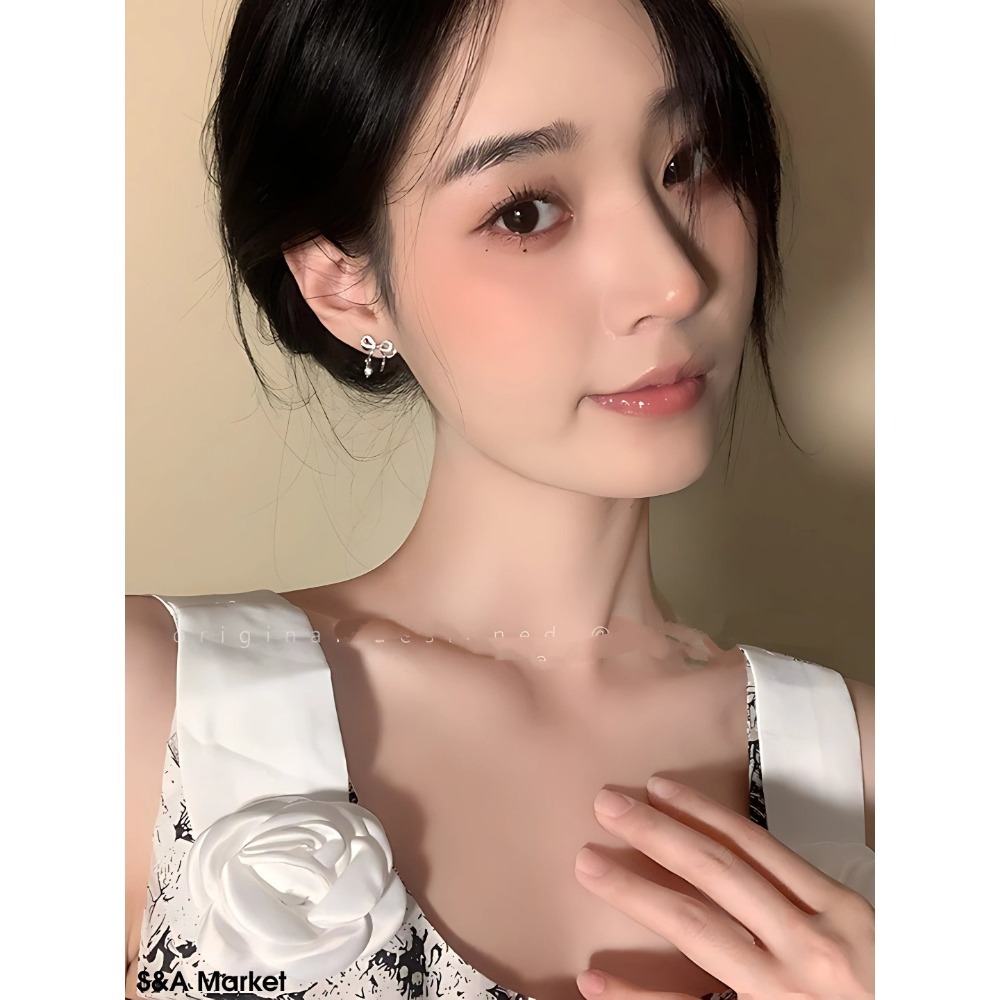 💖台灣現貨🌿芭蕾風 蝴蝶結鋯石流蘇耳環 S925銀針 精致小巧百搭甜美氣質耳飾【G497】-細節圖3