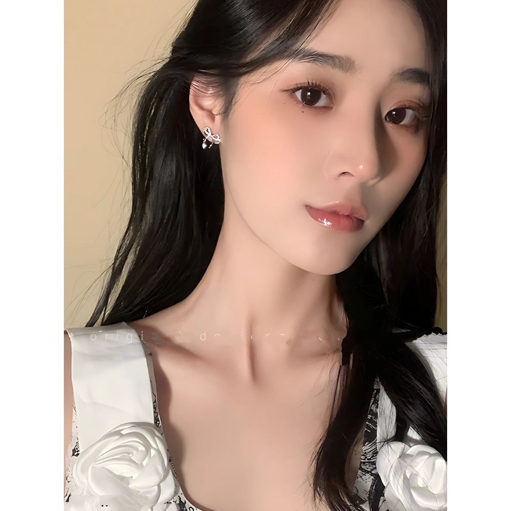 💖台灣現貨🌿芭蕾風 蝴蝶結鋯石流蘇耳環 S925銀針 精致小巧百搭甜美氣質耳飾【G497】-細節圖4