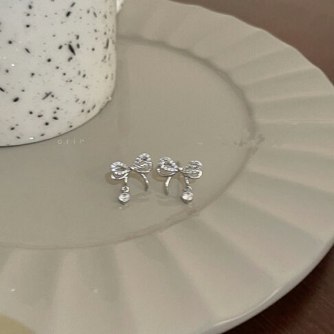 💖台灣現貨🌿芭蕾風 蝴蝶結鋯石流蘇耳環 S925銀針 精致小巧百搭甜美氣質耳飾【G497】-細節圖5