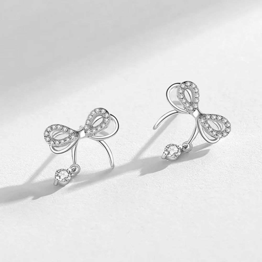 💖台灣現貨🌿芭蕾風 蝴蝶結鋯石流蘇耳環 S925銀針 精致小巧百搭甜美氣質耳飾【G497】-細節圖11