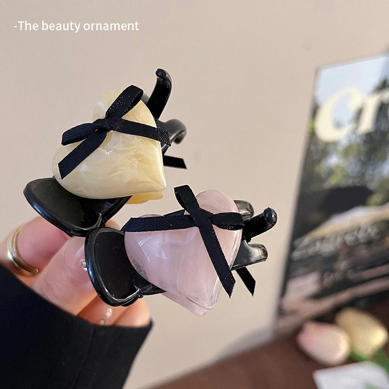 ✨台灣現貨🌿蝴蝶結愛心高馬尾小抓夾 甜美日系果凍色髮夾 氣質芭蕾風鯊魚夾頭飾【M123】-細節圖7