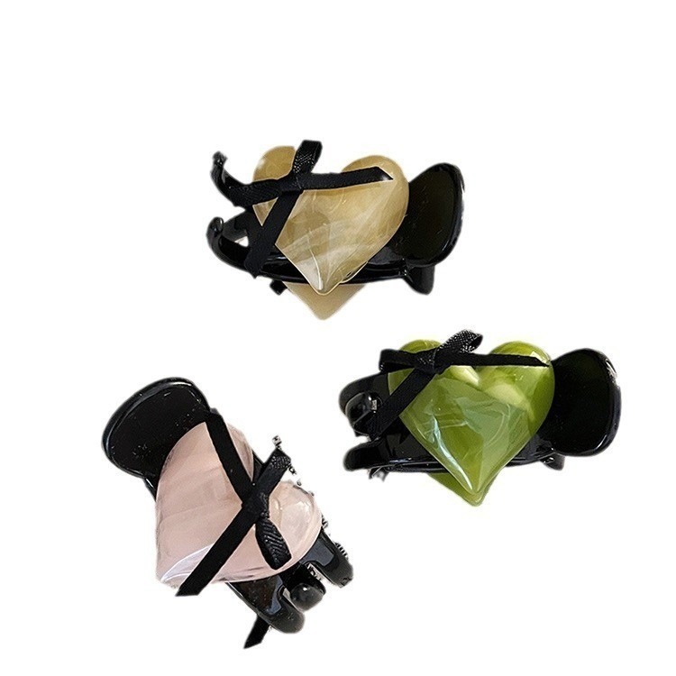 ✨台灣現貨🌿蝴蝶結愛心高馬尾小抓夾 甜美日系果凍色髮夾 氣質芭蕾風鯊魚夾頭飾【M123】-細節圖8