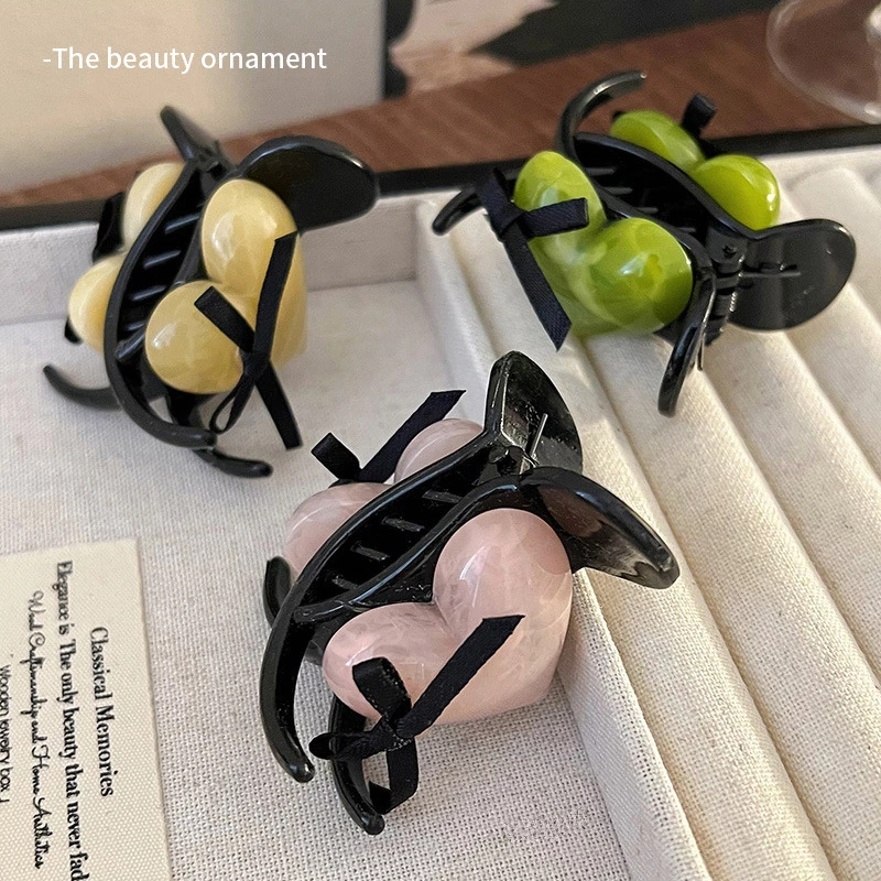 ✨台灣現貨🌿蝴蝶結愛心高馬尾小抓夾 甜美日系果凍色髮夾 氣質芭蕾風鯊魚夾頭飾【M123】-細節圖9