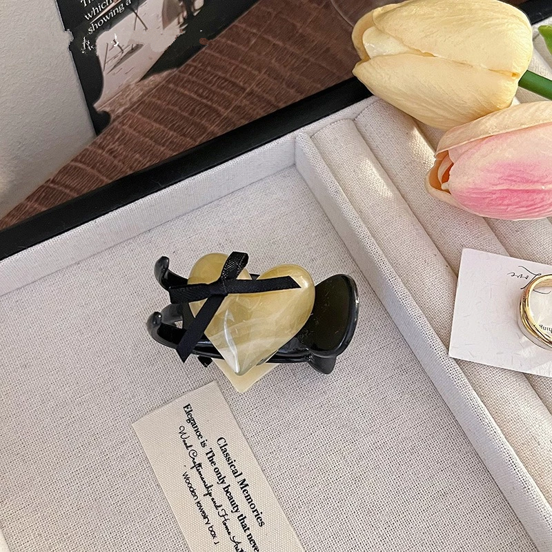 ✨台灣現貨🌿蝴蝶結愛心高馬尾小抓夾 甜美日系果凍色髮夾 氣質芭蕾風鯊魚夾頭飾【M123】-規格圖10
