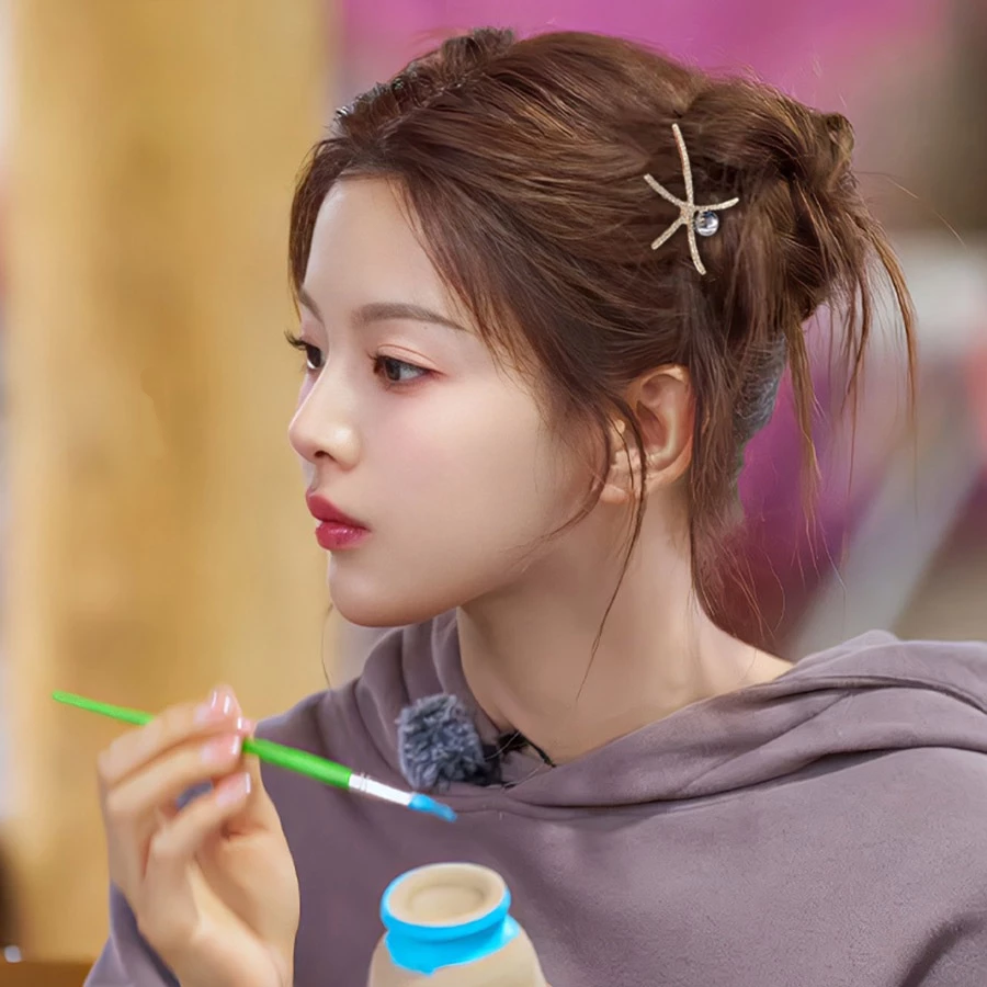 ✨台灣現貨🌿水鑽海星珍珠髮梳 日韓甜美氣質髮插 倒插梳 精致百搭盤髮頭飾 髮飾【Y26】-細節圖3