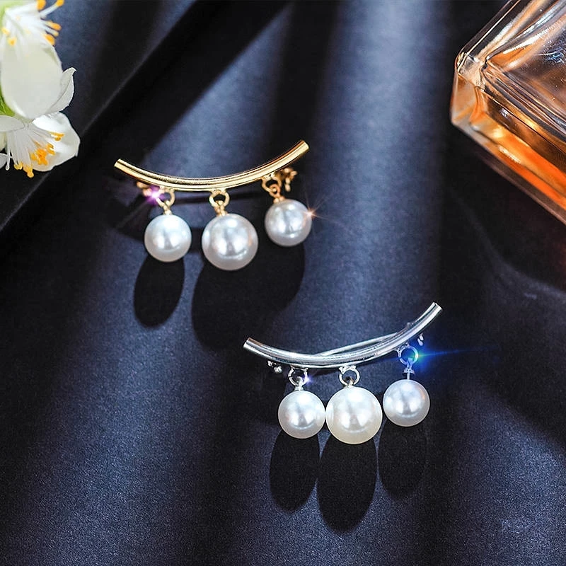 🎀台灣現貨🌿韓版時尚簡約弧形珍珠胸針 固定揹帶褲 防滑弧形珍珠衣架胸針 別針開衫防走光釦針【B1】-細節圖3