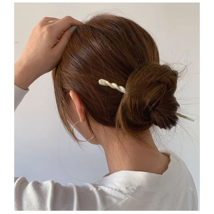 ✨台灣現貨🌿 韓國INS幾何醋酸極簡一字髮簪  玳瑁大理紋盤髮髮插 小眾現代日常髮釵髮簪釵子盤髮-細節圖6