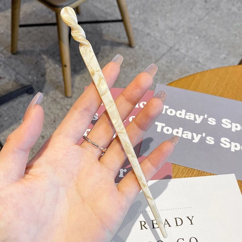 ✨台灣現貨🌿 韓國INS幾何醋酸極簡一字髮簪  玳瑁大理紋盤髮髮插 小眾現代日常髮釵髮簪釵子盤髮-規格圖9