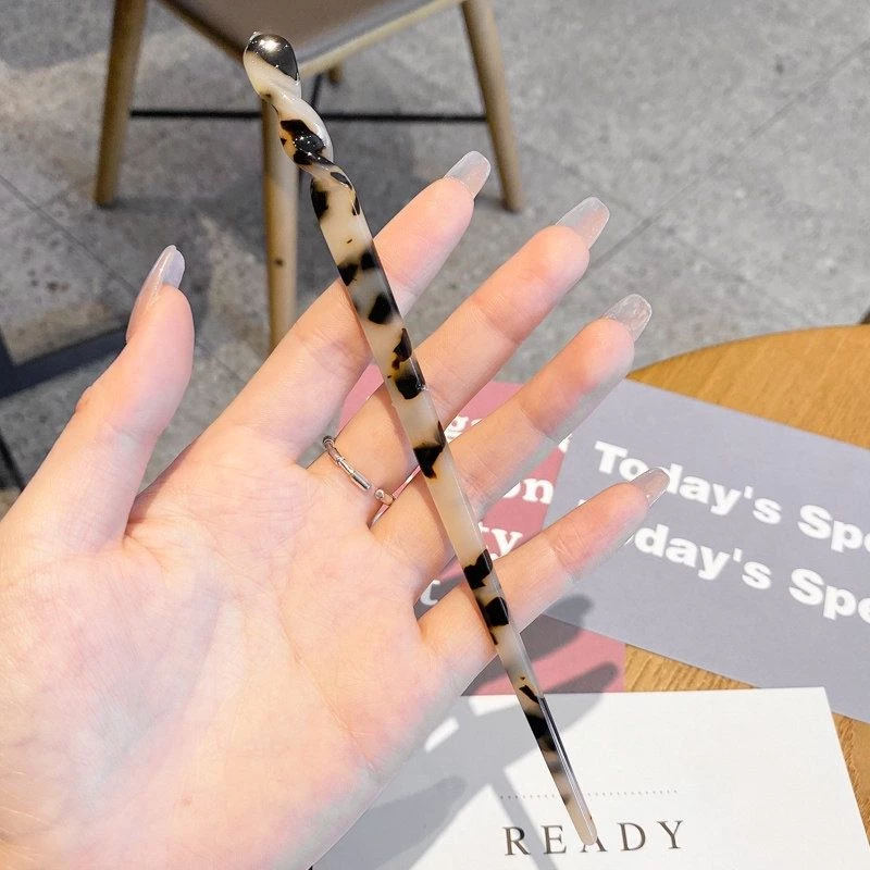 ✨台灣現貨🌿 韓國INS幾何醋酸極簡一字髮簪  玳瑁大理紋盤髮髮插 小眾現代日常髮釵髮簪釵子盤髮-規格圖9