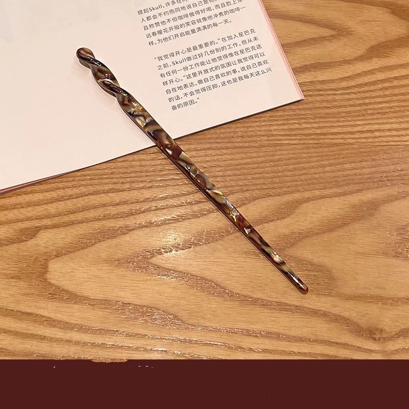 ✨台灣現貨🌿 韓國INS幾何醋酸極簡一字髮簪  玳瑁大理紋盤髮髮插 小眾現代日常髮釵髮簪釵子盤髮-規格圖9