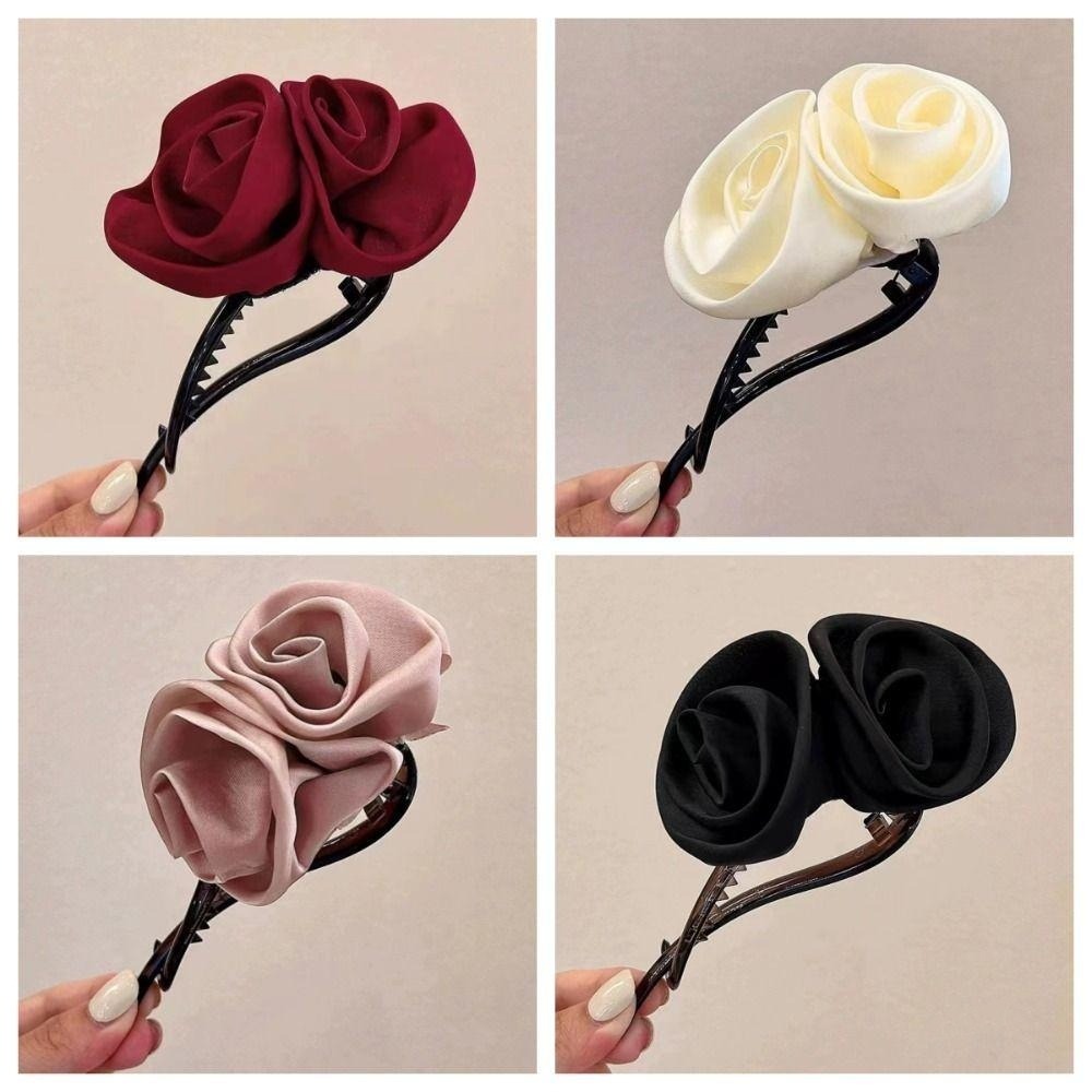 ✨台灣現貨🌿溫柔氣質玫瑰花朵一字扭夾 緞面高級感後腦勺髮夾 半扎頭馬尾夾 盤髮夾【N143】-細節圖10