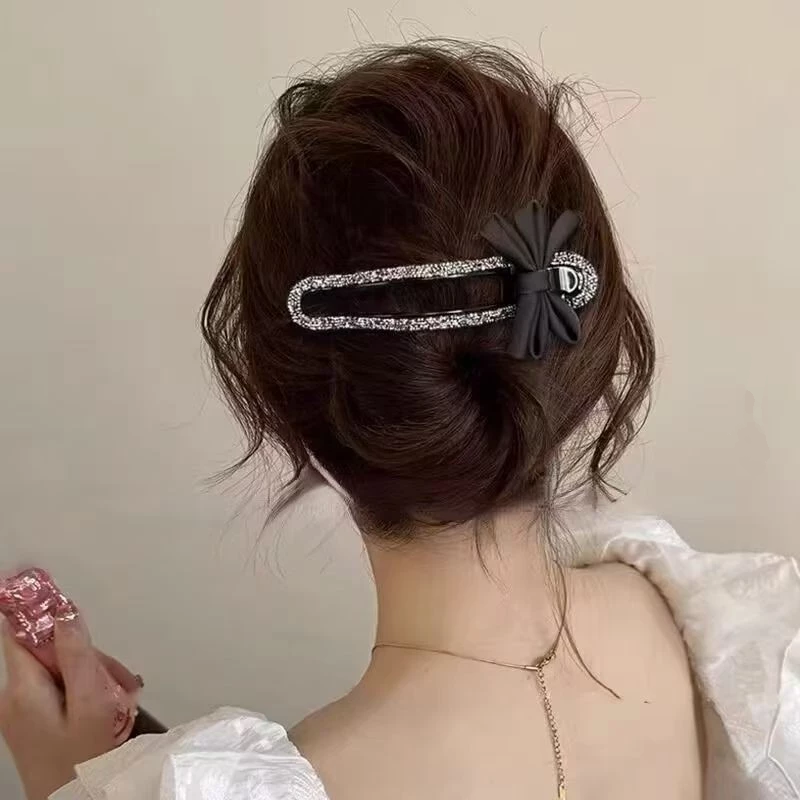 ✨台灣現貨🌿水鑽鴨嘴夾 黑色蝴蝶結大嘴夾 氣質後腦勺半扎髮鴨嘴夾子 安全替代鯊魚夾【N144】-細節圖8