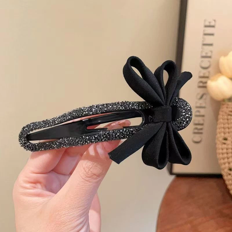 ✨台灣現貨🌿水鑽鴨嘴夾 黑色蝴蝶結大嘴夾 氣質後腦勺半扎髮鴨嘴夾子 安全替代鯊魚夾【N144】-細節圖9