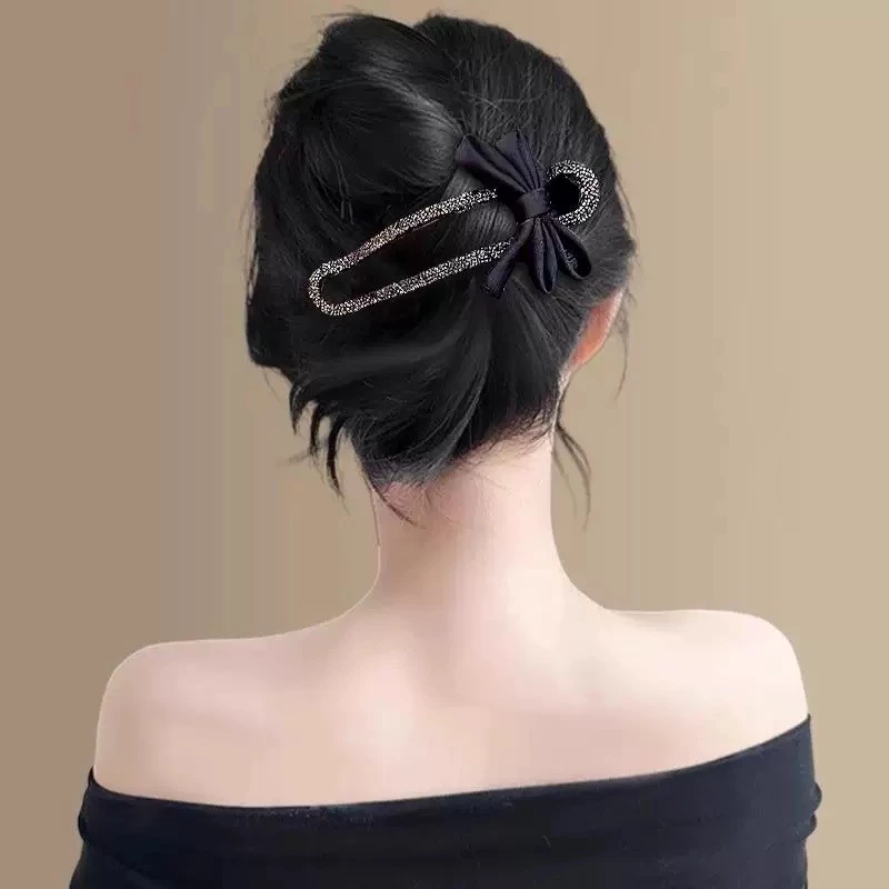 ✨台灣現貨🌿水鑽鴨嘴夾 黑色蝴蝶結大嘴夾 氣質後腦勺半扎髮鴨嘴夾子 安全替代鯊魚夾【N144】-細節圖10