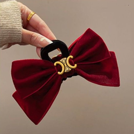 ✨台灣現貨🌿凱旋門絲絨抓夾 法式慵懶字母髮夾 韓國氣質高級感大蝴蝶結髮抓 鯊魚夾 後腦勺髮抓 盤髮夾【M87】-細節圖2