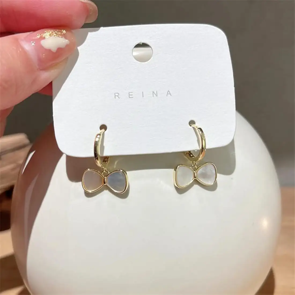 💖台灣現貨🌿母貝蝴蝶結耳環 簡約蝴蝶結耳扣 日韓甜美氣質百搭耳飾【G501】-細節圖2