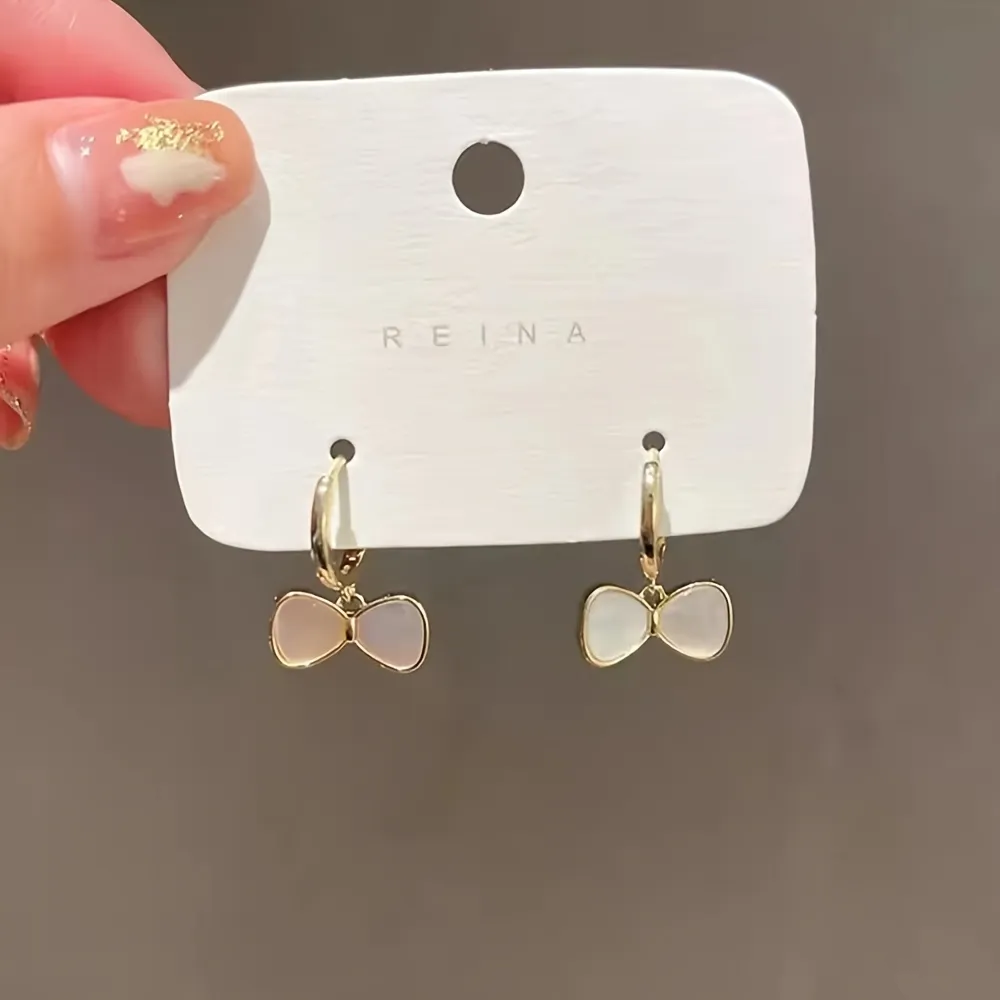 💖台灣現貨🌿母貝蝴蝶結耳環 簡約蝴蝶結耳扣 日韓甜美氣質百搭耳飾【G501】-細節圖5