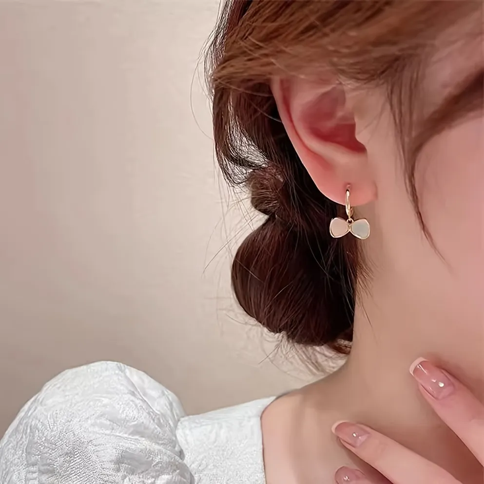 💖台灣現貨🌿母貝蝴蝶結耳環 簡約蝴蝶結耳扣 日韓甜美氣質百搭耳飾【G501】-細節圖6