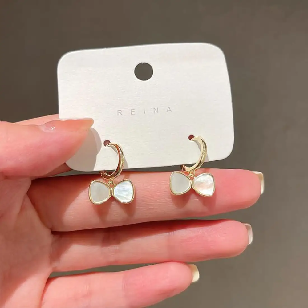 💖台灣現貨🌿母貝蝴蝶結耳環 簡約蝴蝶結耳扣 日韓甜美氣質百搭耳飾【G501】-細節圖7