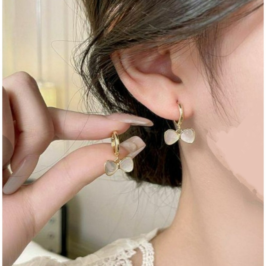 💖台灣現貨🌿母貝蝴蝶結耳環 簡約蝴蝶結耳扣 日韓甜美氣質百搭耳飾【G501】-細節圖8