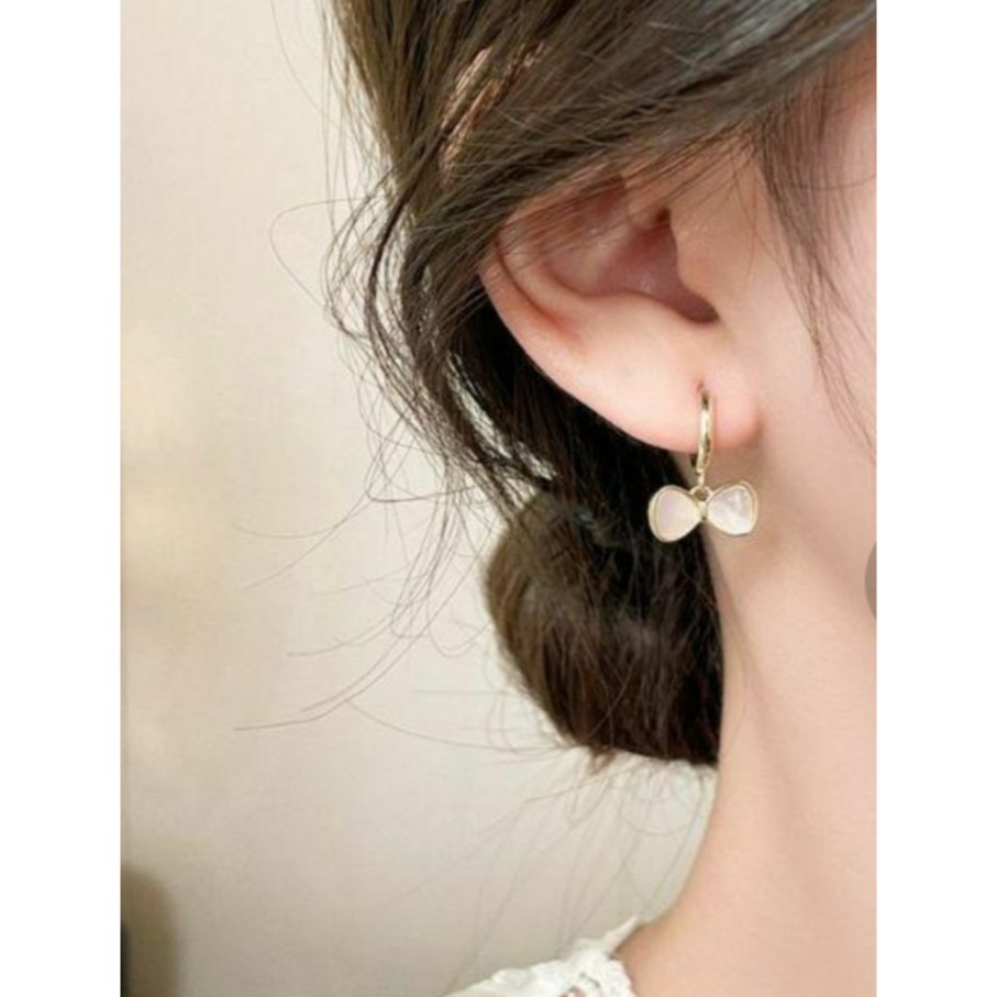 💖台灣現貨🌿母貝蝴蝶結耳環 簡約蝴蝶結耳扣 日韓甜美氣質百搭耳飾【G501】-細節圖9