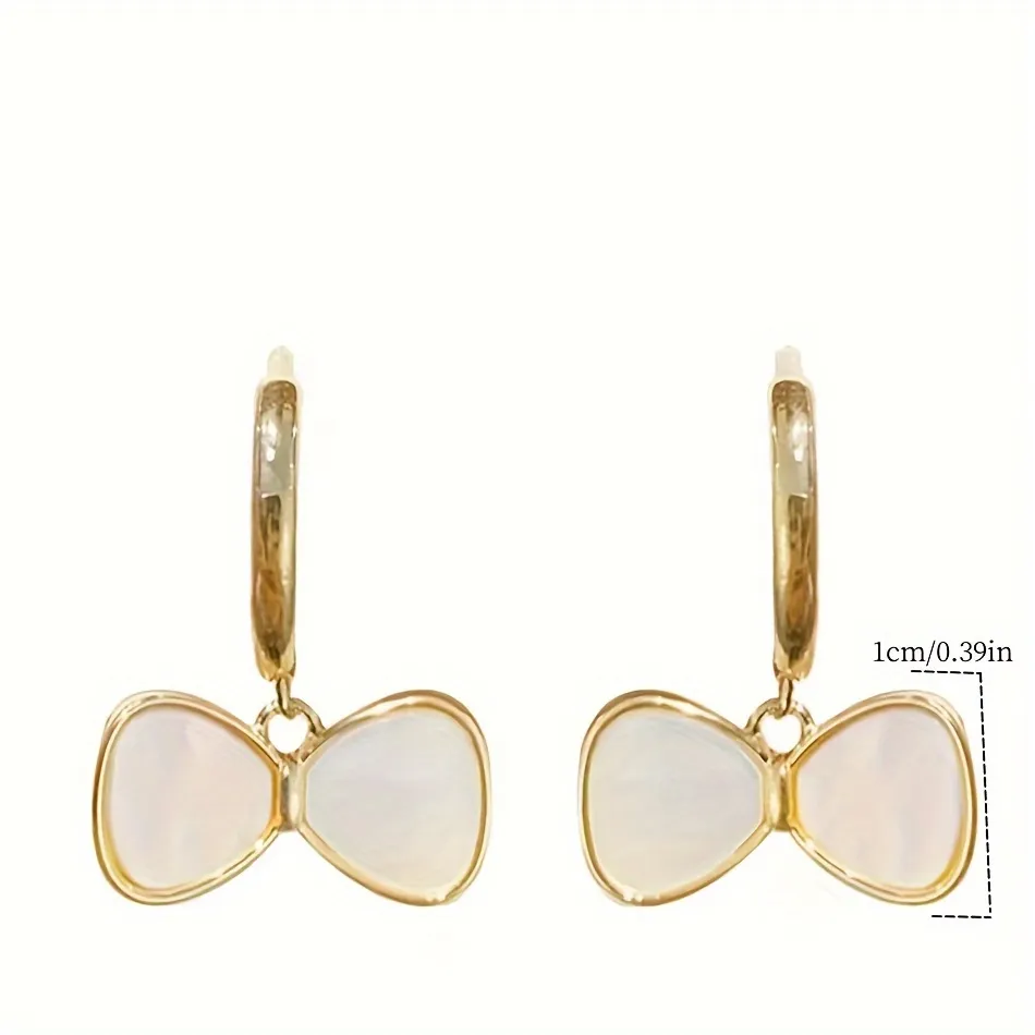 💖台灣現貨🌿母貝蝴蝶結耳環 簡約蝴蝶結耳扣 日韓甜美氣質百搭耳飾【G501】-細節圖10