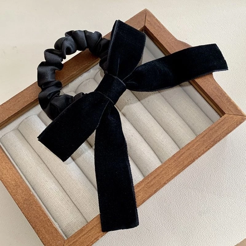 ✨台灣現貨🌿法式復古黑色絲絨蝴蝶結髮圈 韓國甜美氣質小腸圈頭繩皮筋【ND97】-細節圖7